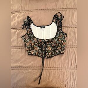 Floral Black Corset with Ribbon Details